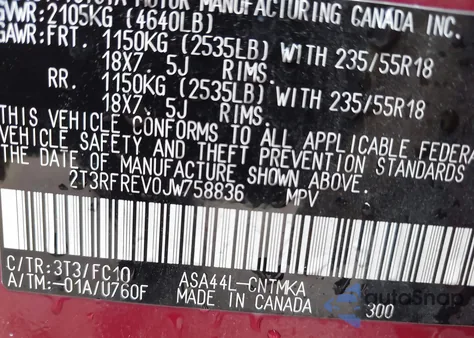 2018 Toyota Rav4 Adventure from USA, damaged, VIN 2T3RFREV0JW758836